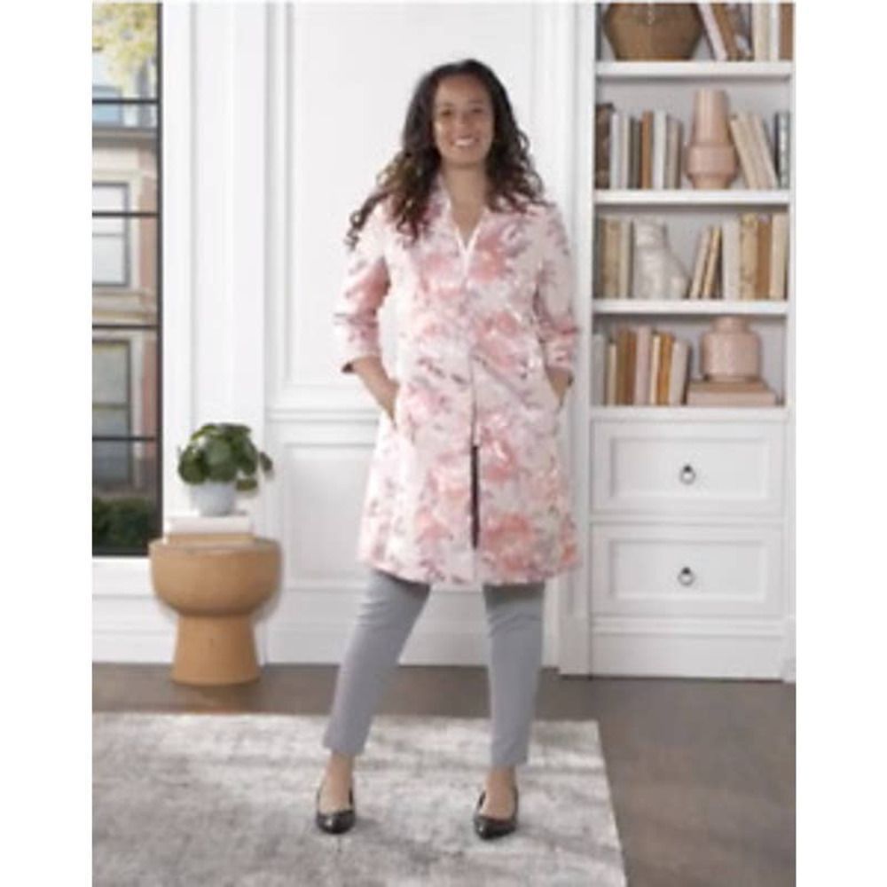 Dennis Basso Water Resistant Camo Printed Button-Front Jacket rose